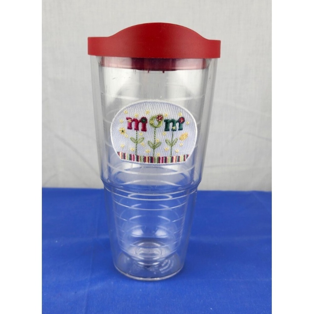 Tervis 24 oz Tumbler  Mom Flowers with Red Lid Excellent Used Condition